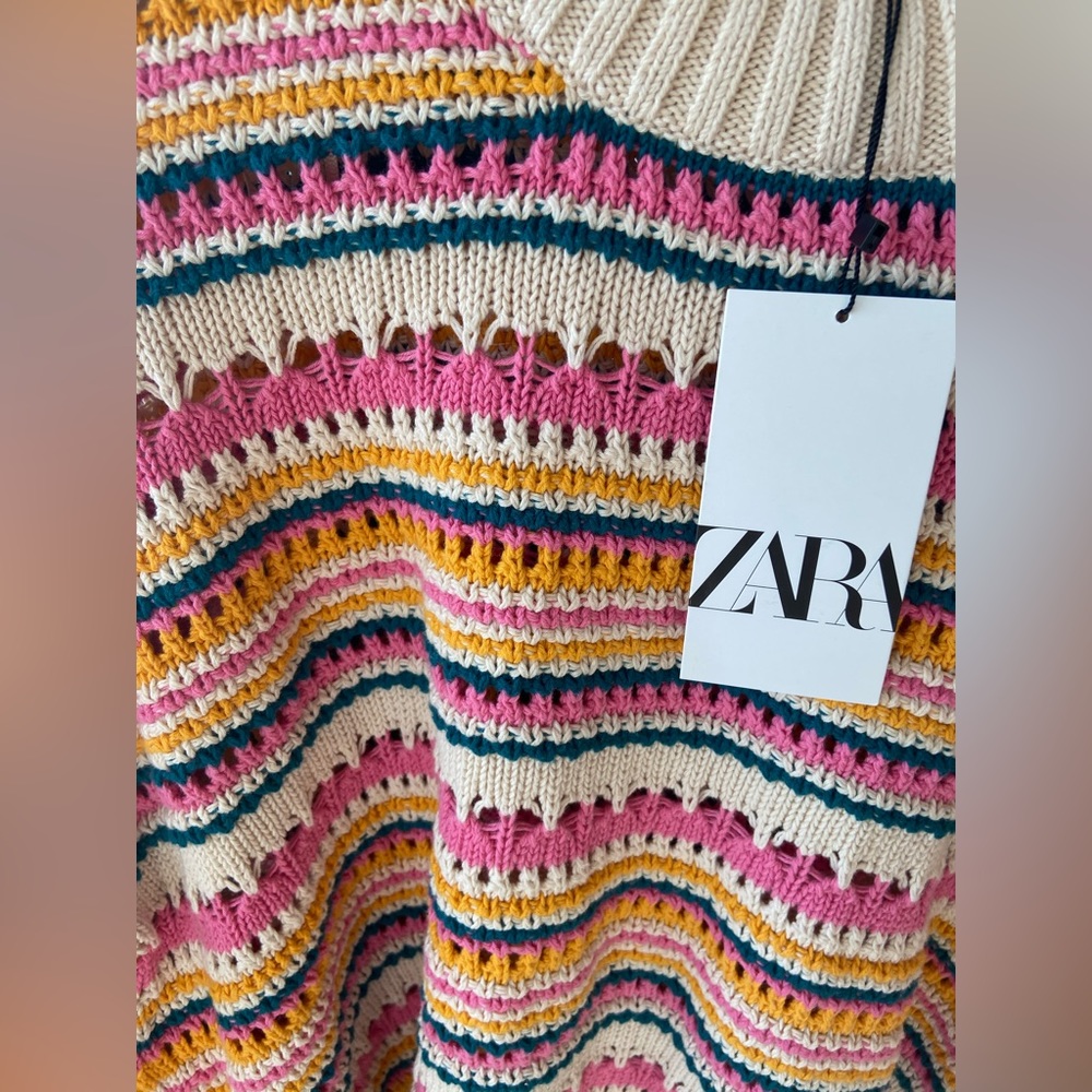 L 🔖 ZARA Sweater Rainbow Crochet Multi-Color - Picture 3 of 6